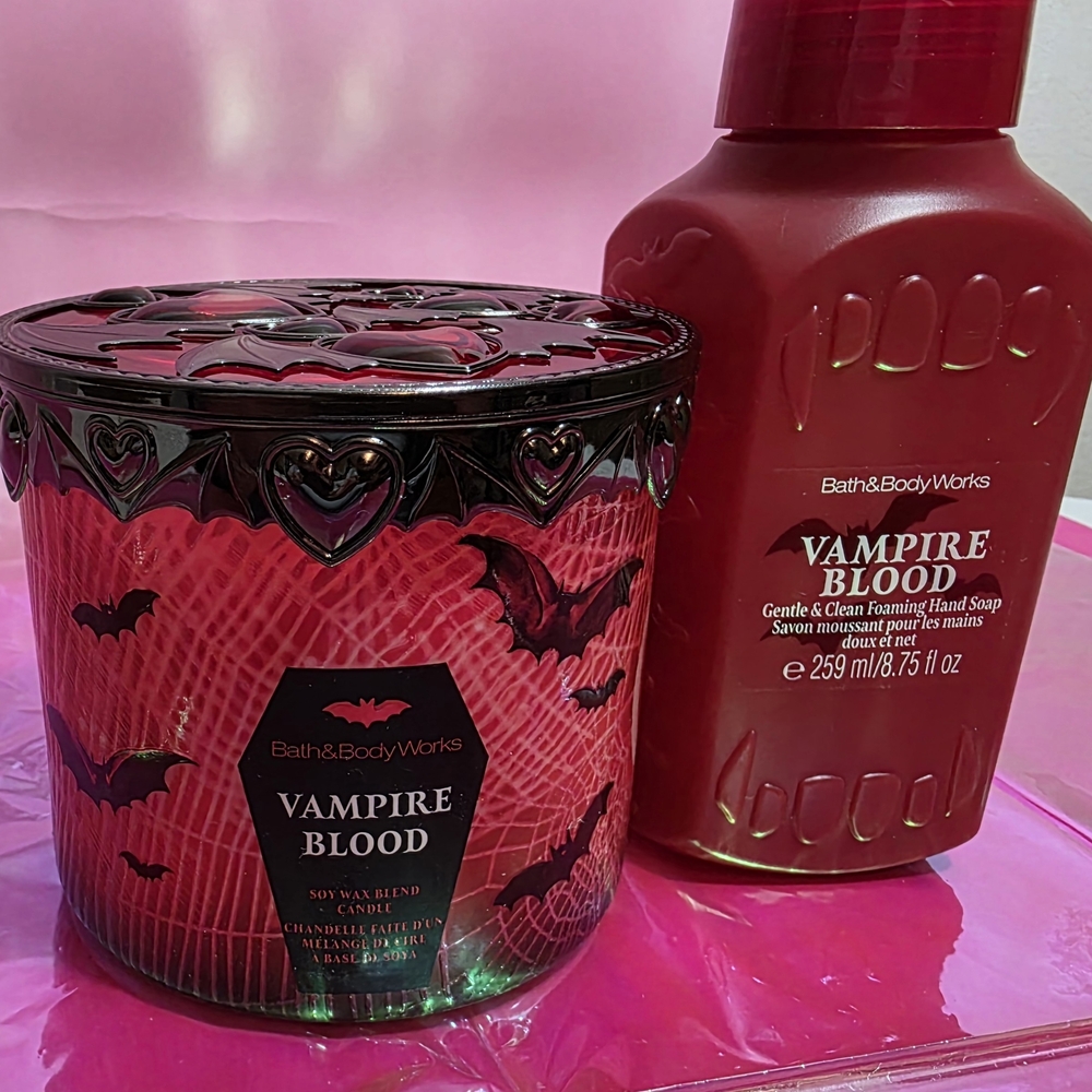 Bath & Body Works: Vampire Blood 3 Wick Candle + Vampire Blood Gentle Hand Soap - Picture 3 of 7